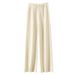 Aria Basics French Style Elastic Waist For Women, 100% Pure Wool Wide-Leg Pants, Autumn And Winter High-End Feel, Center Seam Warm_ecoleips.com