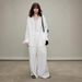 Women's Clothing White Linen Suit Lazy And Comfortable Laoqian 100 Linen Sunscreen Long Sleeved Shirt/casual Pants Set_ecoleips.com