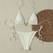 Women's Sexy Swimsuit Solid Color Tie up Backless Two Piece Three Piece Bikini High Elasticity Cross Border Foreign Trade 2025_ecoleips.com