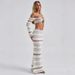 Women's Clothing Set Summer Striped Long Sleeve Halter Neck Top Skirt Two Piece Set_ecoleips.com