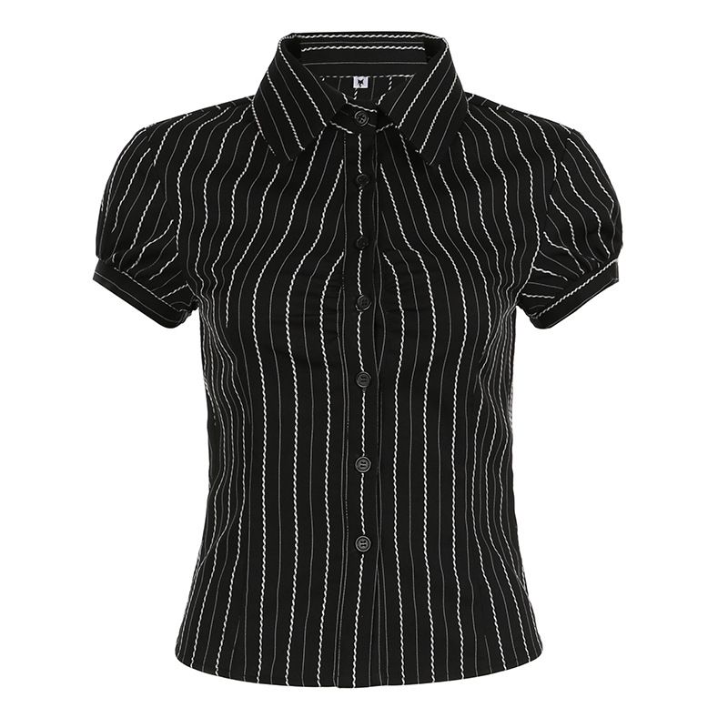 Verve Urban Style Striped Button-Down Collar Simple Shirt Elegant Commuter Slim Fit Daily Casual Top For Women_ecoleips.com