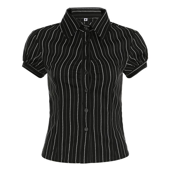 Verve Urban Style Striped Button-Down Collar Simple Shirt Elegant Commuter Slim Fit Daily Casual Top For Women_ecoleips.com