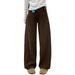 Brown Curved Hem Jeans For Women, Early Autumn Style, Plus Size, High-waisted, Loose Fit, Hip-covering, Slimming,_ecoleips.com