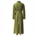 Muslim Dress Women Elegant Long Sleeve Dress With Belt – Minimalist Lapel & Button Design – Olive & Coral A-Line Maxi Dress For Office & Evening_ecoleips.com