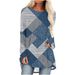 Design Sense Personality Denim Style Long Sleeve Midi Skirt For Women 2025 Spring High Waist Versatile Round Neck_ecoleips.com