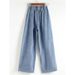 Plus-size Straight-leg Jeans Women, New Style For Plus-size Girls, Mid-waist, Loose Fit, Elastic Waist With Drawstring,_ecoleips.com