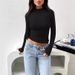 Women's Clothing New High End Y2K Slim Fit Half High Collar Long Sleeved Thumb Hole T Shirt_ecoleips.com