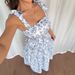European American Style Sundress Blue White Floral Print Maxi Dress Casual Summer Women's Long Dress_ecoleips.com