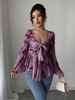 K New Design Sweet Floral Blush Tie-Up Square-Neck Long Sleeve Shirt_ecoleips.com