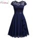 Half High Collar Short Sleeved Lace Lace Midi Skirt Chiffon Splicing Elastic Belt Dress_ecoleips.com