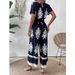 Women's V-neck bat sleeve waist jumpsuit_ecoleips.com