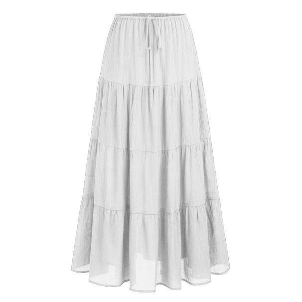 K Half Length Skirt With High Waist, Elastic Tie, Large Swing Skirt, Loose Splicing, Long Skirt For Women_ecoleips.com