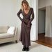 Cross-Border Solid Color Sleeve For Women, European American Style, 2025 Autumn And Winter New Elegant V-Neck Slim Fit_ecoleips.com