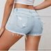 Light Blue Women's Ripped And Frayed Low Rise Denim Shorts Slimming Hot Pants Versatile Sexy Cross Border Exclusive Bottoms_ecoleips.com