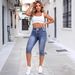 Women's High Waist Stretch Denim Shorts Ripped Design Elastic Waist Drawstring Versatile And Effortlessly Stylish Jeans_ecoleips.com