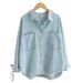 Women's Oversized Denim Shirt - Relaxed Fit Long Sleeve Button-Down Top With Pocket, Casual & Chic (Light Blue)_ecoleips.com