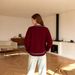Oversized V-Neck Sweater Women’S Casual Pullover – Soft Acrylic Blend, Loose Fit, Color-Blocked Numbers, Comfortable & Stylish (Ivory, Wine Red)_ecoleips.com
