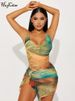 Hugcitar 2024 Scenery Print Halter Backless Hollow Out Ruffles Slit Sexy Slim Mini Dress Summer Fashion Beach Vacation Outfit_ecoleips.com