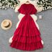 Elegant Red Polka Dot Dress for Women French Style V Neck Slimming A-Line Cake Skirt Summer Dopamine Effect_ecoleips.com