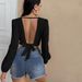 Voya Women's Clothing Design Sense V-neck Long Sleeved T-shirt Autumn And Winter Backless Sexy Versatile Short Top_ecoleips.com