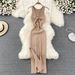 Summer Sexy Slim Fit Vest Dress Backless Sleeveless Mid Length Slit Knit Bodycon New_ecoleips.com