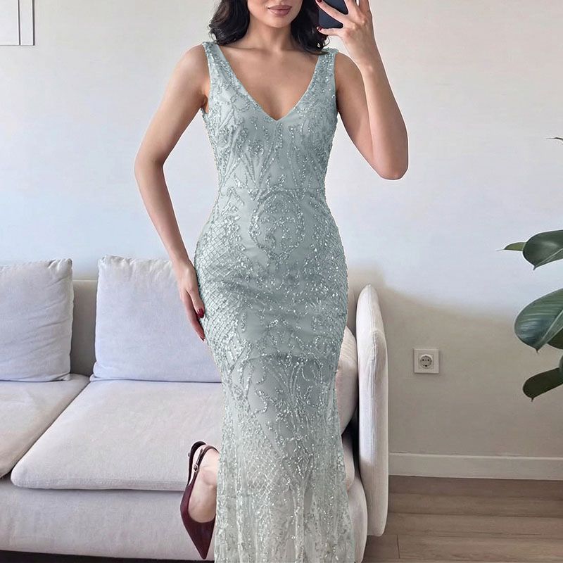 Sparkling Sequins Sleeveless Women's Summer Dress Awards Ceremony Slim Fit Elegant Dress 2026 Casual Mesh Backless Maxi Dresses_ecoleips.com