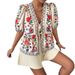 Women's Clothing Summer New Style Printed Cardigan Lace Up Short Sleeved Top Shorts Suit_ecoleips.com