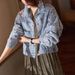 "Women's Distressed Denim Jacket With Sequin Embellishments - Vintage Washed Cropped Oversized Style (Light Blue/Black)"_ecoleips.com