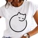 European And American Cross-border Foreign Trade Clothing Cute Cartoon Cat Round-neck Printed Women's Short-sleeve_ecoleips.com