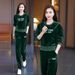 Velvet Tracksuit Set For Women - Stylish Round Neck Two-Piece Outfit With Embroidery, Long Sleeve & Pants, Plus Size Available_ecoleips.com
