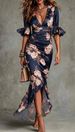 Summer New V Neck Slim Fit Long Dress 2026 European And American Style Printed Ruffled Maxi Elegant Cross Border_ecoleips.com