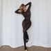 Summer Sexy See through Striped Jacquard Bodysuit European American Style Fashion Seamless Long Sleeve Jumpsuit for Women_ecoleips.com