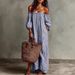 Cross-border 2026 Summer Vintage Striped Off-Shoulder Linen Loose Slimming Vacation Style Long Dress_ecoleips.com