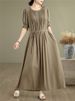 Cotton Vintage Casual Loose Solid Color Dresses For Women Spring Summer Short Sleeve Dress Femme Robe Vestidos Elegant Clothing_ecoleips.com