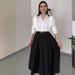 Women's Clothing all match solid color shirt high waist large swing skirt two piece suit_ecoleips.com