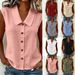 Women's Solid Color Collared Sleeveless Top Loose Casual Versatile Multi Color Shirt American Style_ecoleips.com