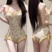 Women's Floral Print Swimsuit Two Piece Set With Long Sleeves Slimming Push Up Design Underwire Support Fresh And Alluring_ecoleips.com