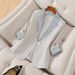 Women's British Style Oversized Blazer With Contrast Collar – Slim Fit Long Sleeve Work Jacket For Office & Casual_ecoleips.com