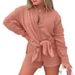 Women's Crepe Fabric Two Piece Set Long Sleeved Shirt High Waisted Shorts Fashionable Casual Outfit New Arrival_ecoleips.com
