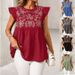Women's Ethnic Style Short Shirt Embroidered Top With Flutter Sleeves New_ecoleips.com