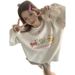 Women's Heavyweight Fleece Lined Crew Neck Sweatshirt American Style Printed Thickened Casual Loose Fit Hoodless Top for Autumn/Winter_ecoleips.com