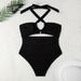 Solid Color One Piece Swimsuit With Suspender Straps Conservative Beach Hot Spring Bikini For Women Summer Winter Spring/Autumn Polyester_ecoleips.com