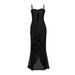 Women's Hollow Mesh Lace Long Dress Summer New Irregular Suspender Dress_ecoleips.com
