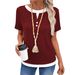 Women's Faux Two Piece Crew Neck Button Pullover Brushed Short Sleeve T Shirt Spring Summer New Arrival European American Style_ecoleips.com