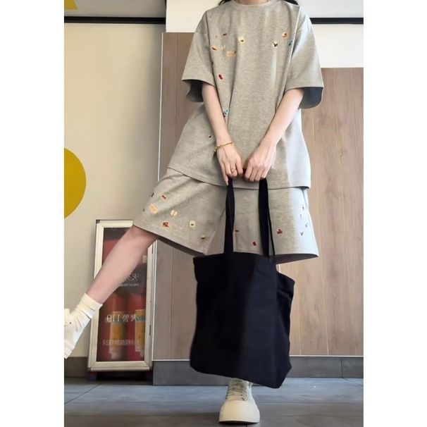 Women's Casual Sportswear Set Japanese Style Summer Loose Retro Versatile Short Sleeved Two Piece Outfit_ecoleips.com