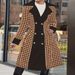 Women's Patchwork Placket Trench Coat Houndstooth Design Mid-Length Fashion Autumn Winter plus Size Clothing_ecoleips.com