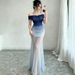 Women's Off Shoulder Ombre Blue Mesh Mermaid Bodycon Maxi Dress – Beach Resort Evening Gown_ecoleips.com