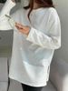 White Fleece Lined Long Sleeve Women's Base Shirt Inner Wear T-shirt Spring Autumn Design Split Korean Style Round Neck Top_ecoleips.com