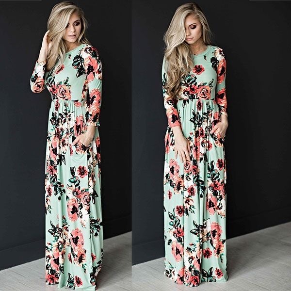 Summer New Long Sleeved Maxi Dress European And American Style Printed Full Skirt for Women Best Selling on Amazon AliExpress eBay_ecoleips.com