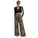 Voya Women's European And American Retro Chic Leopard Print Wide-leg For Women, Spring/summer High Loose-fitting Long With A Windbreaker Pants
_ecoleips.com